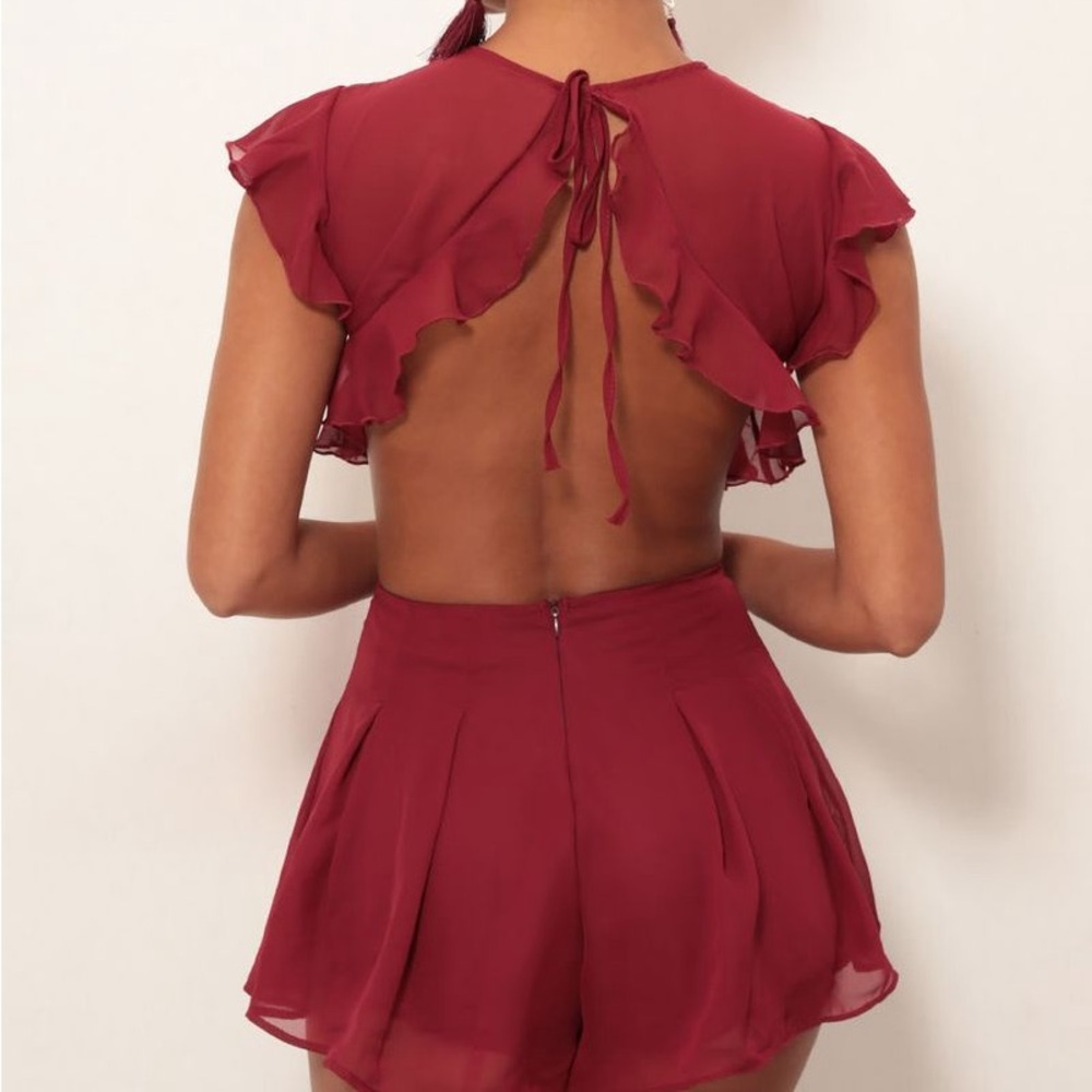 Wine colored Open-Back Romper Dress